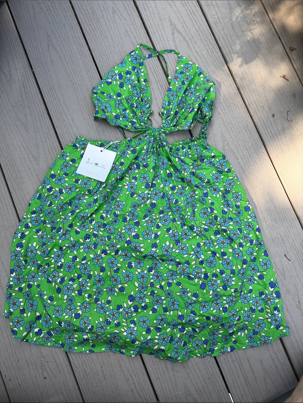 NWT Just Quella size small Bright Green Floral Halter Kids Dress